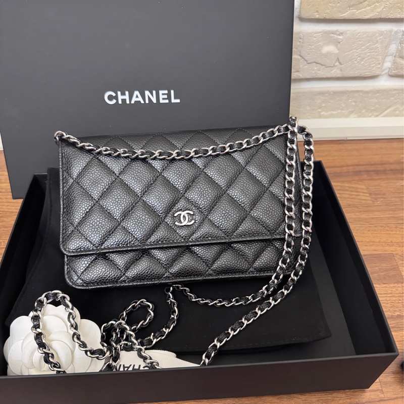 Chanel 黑銀荔枝皮Woc 去年漢神購入晶片金屬標-2