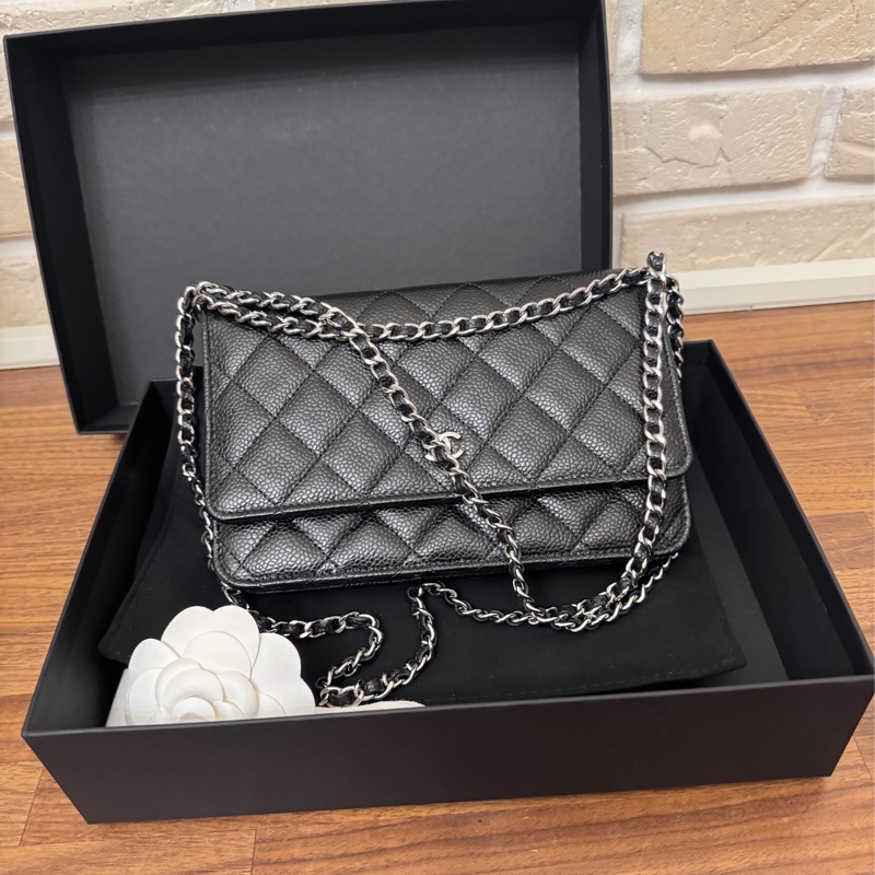 Chanel 黑銀荔枝皮Woc 去年漢神購入晶片金屬標-6