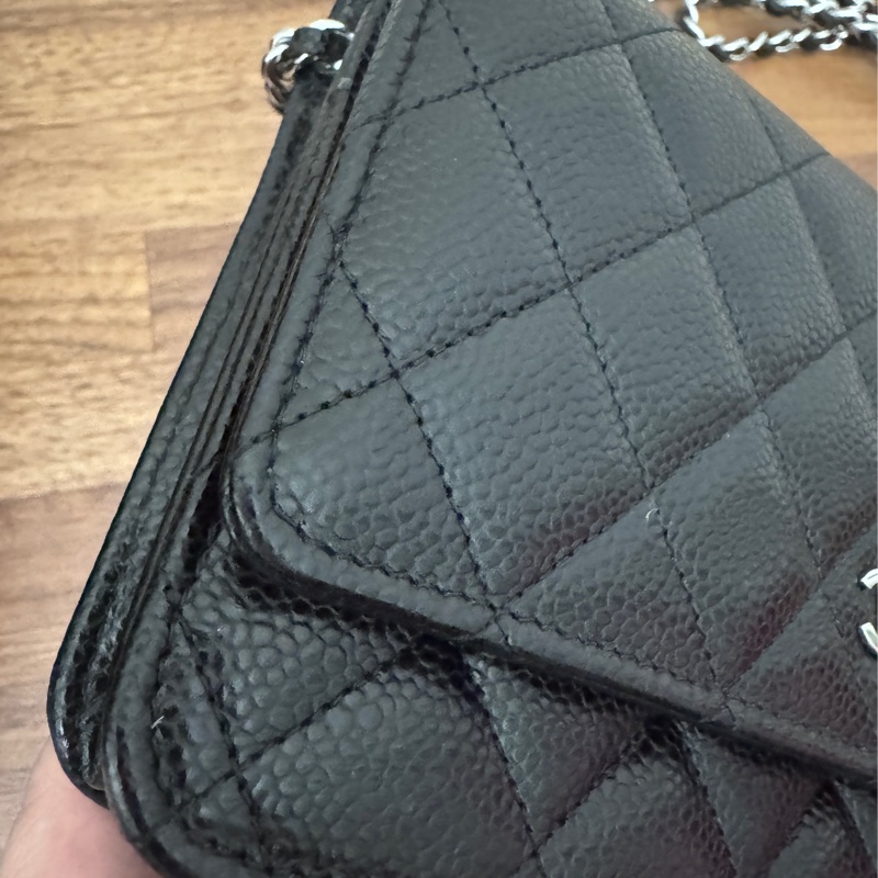 Chanel 黑銀荔枝皮Woc 去年漢神購入晶片金屬標-11