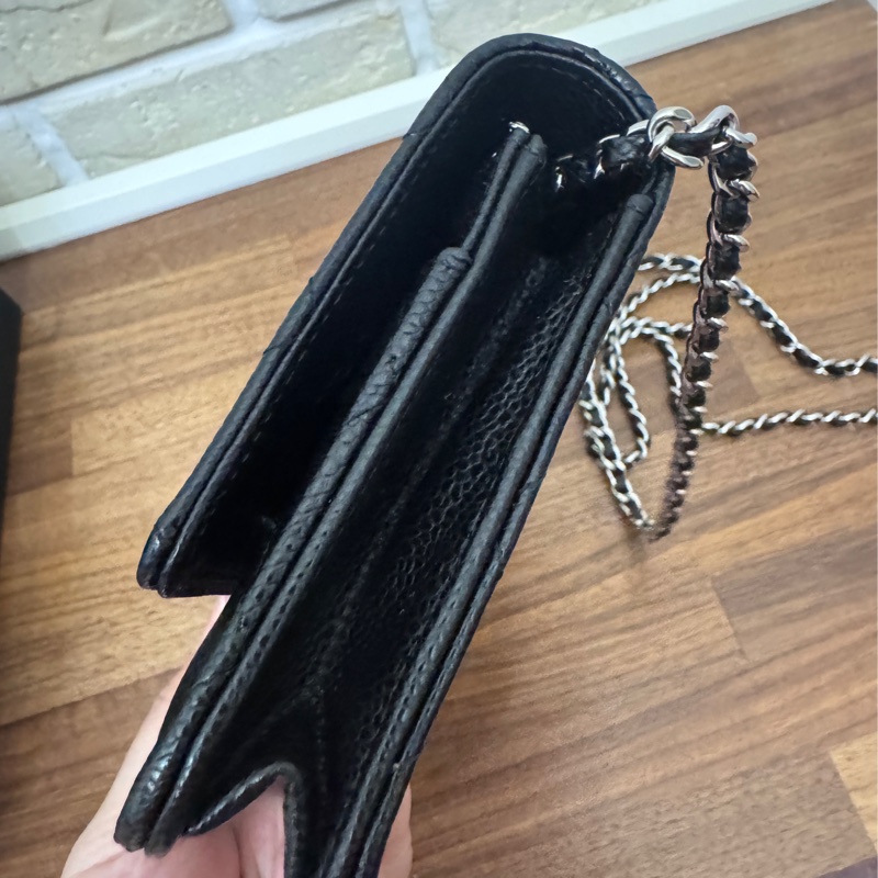 Chanel 黑銀荔枝皮Woc 去年漢神購入晶片金屬標-15
