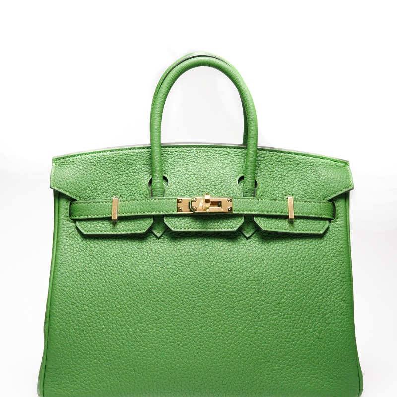HERMES 愛馬仕 HERMÈS BAMBOU BIRKIN 25CM TOGO B刻 牛皮柏金包(1K 竹子綠/金釦)-0