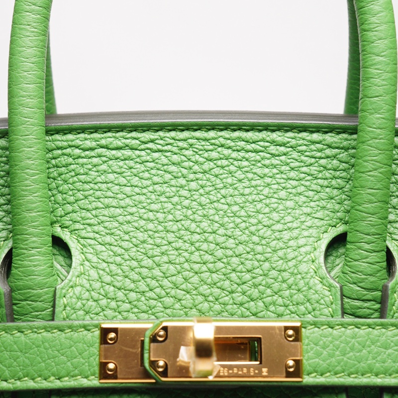 HERMES 愛馬仕 HERMÈS BAMBOU BIRKIN 25CM TOGO B刻 牛皮柏金包(1K 竹子綠/金釦)-5