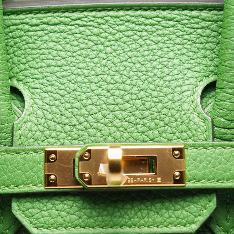 HERMES 愛馬仕 HERMÈS BAMBOU BIRKIN 25CM TOGO B刻 牛皮柏金包(1K 竹子綠/金釦)-6