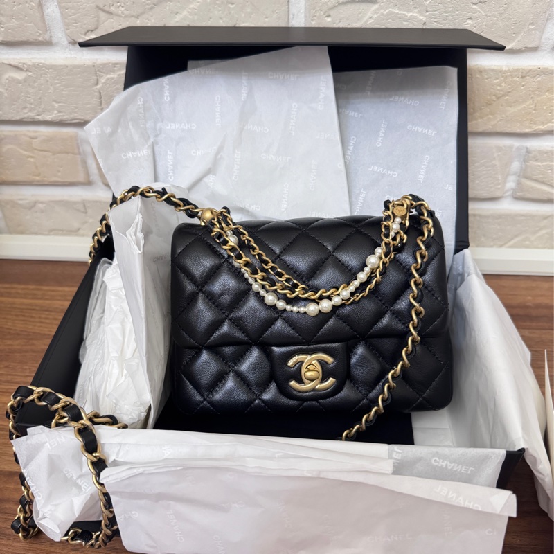 Chanel 25a珍珠方胖 7月才離櫃全新全配-3