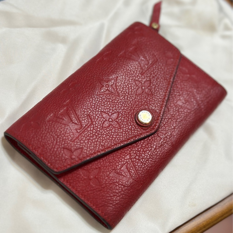 LOUIS VUITTON Monogram Empreinte Curieuse Compact 金扣錢包 紅色-0