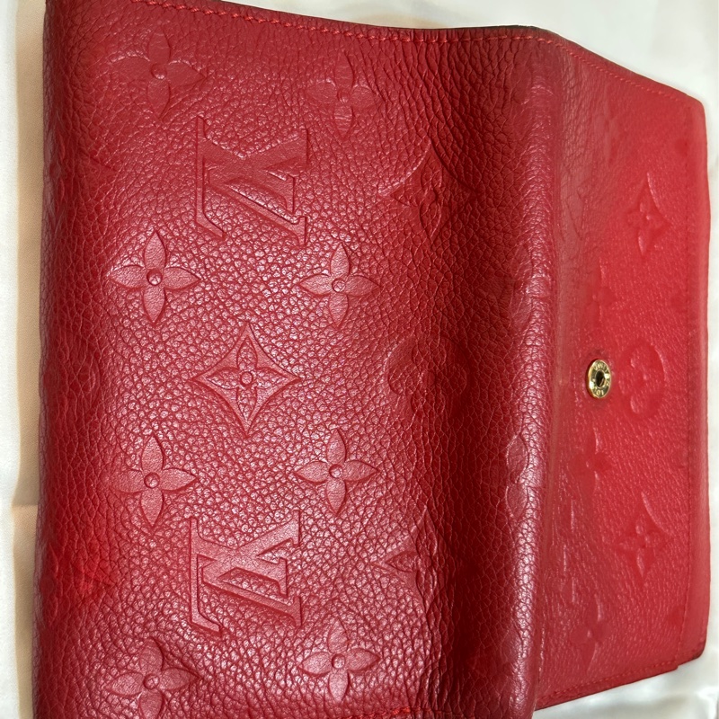 LOUIS VUITTON Monogram Empreinte Curieuse Compact 金扣錢包 紅色-9