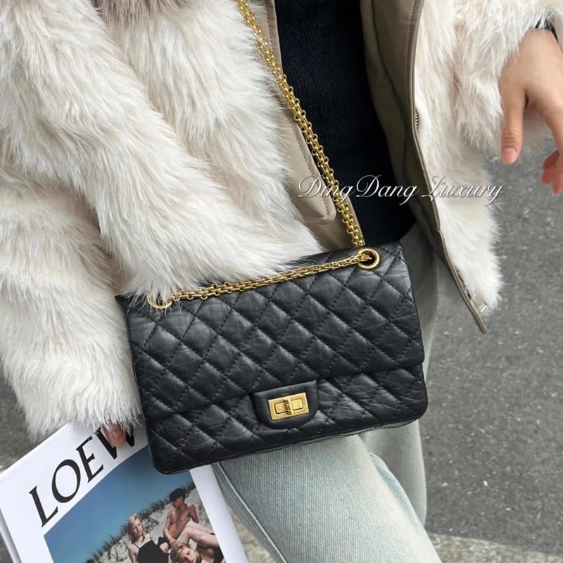 Chanel 2.55小號 黑金全配 近全新-2