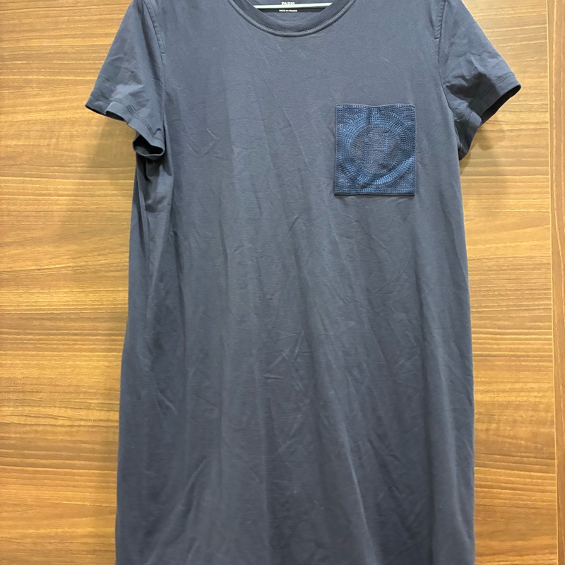 愛馬仕hermes 二手 深藍色 基本口袋刺繡 洋裝 上衣 尺寸42-0