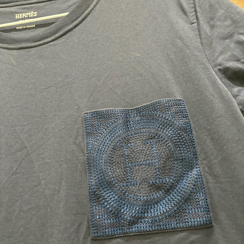 愛馬仕hermes 二手 深藍色 基本口袋刺繡 洋裝 上衣 尺寸42-10