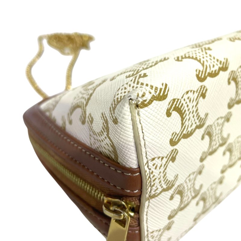【美收精品】CELINE TRIOMPHE 帆布凱旋門LOGO鍊帶手提斜背包(白色/黃褐色) 3-987【隔月月中將轉賣至日本 上架期限30天】-7