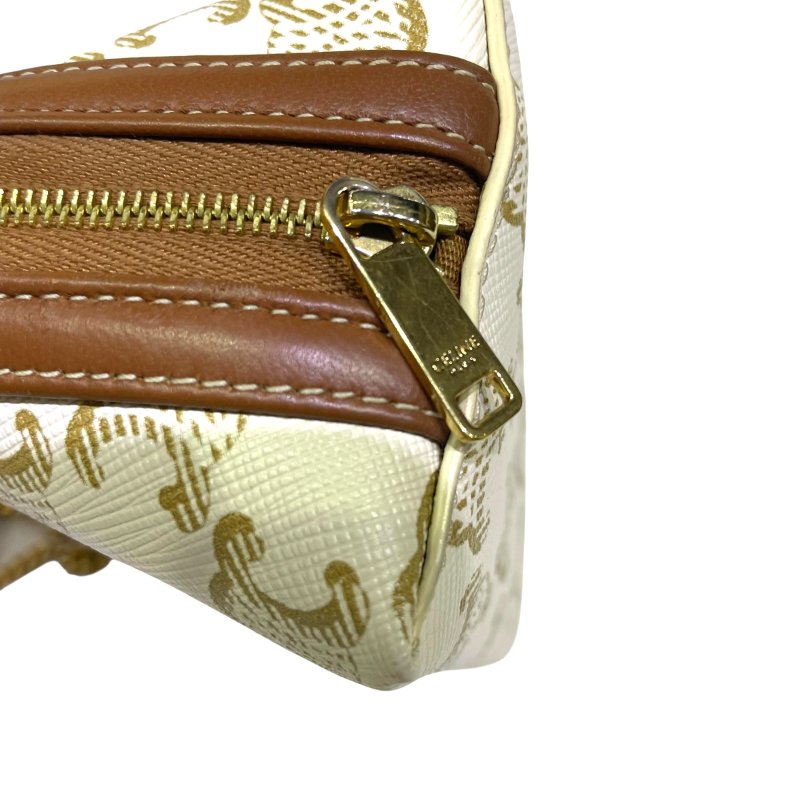 【美收精品】CELINE TRIOMPHE 帆布凱旋門LOGO鍊帶手提斜背包(白色/黃褐色) 3-987【隔月月中將轉賣至日本 上架期限30天】-11