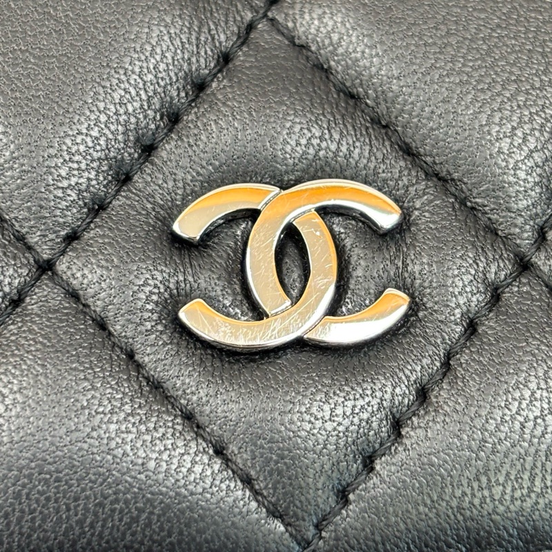 CHANEL/香奈兒黑色銀扣菱格紋長款拉鍊錢包-9