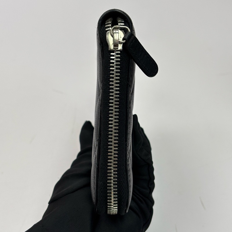 CHANEL/香奈兒黑色銀扣菱格紋長款拉鍊錢包-13