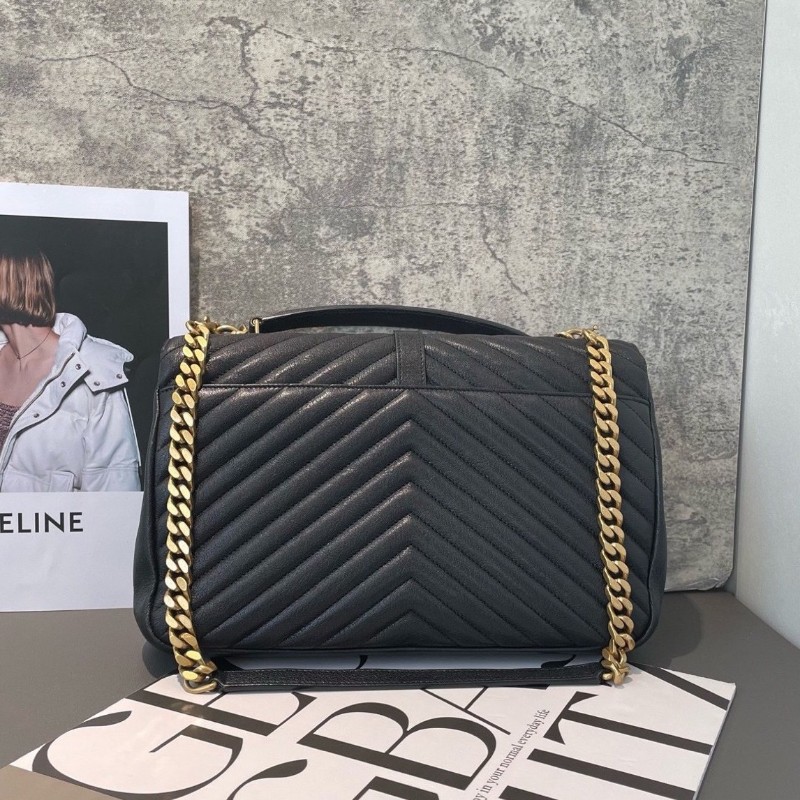 YSL college 郵差包 大號 31*21cm 金標Logo絎縫鏈條 肩背包斜背包-1