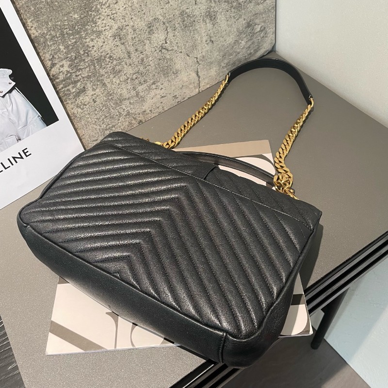 YSL college 郵差包 大號 31*21cm 金標Logo絎縫鏈條 肩背包斜背包-3