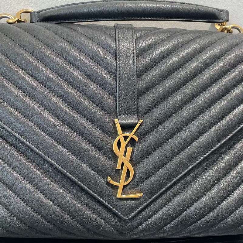 YSL college 郵差包 大號 31*21cm 金標Logo絎縫鏈條 肩背包斜背包-6