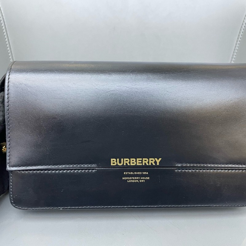 Burberry Grace 中號 黑金 肩背包斜背包 box光面皮-5