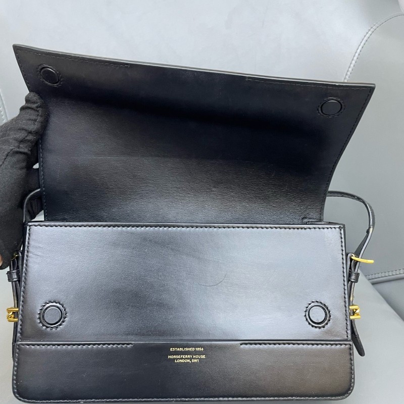 Burberry Grace 中號 黑金 肩背包斜背包 box光面皮-12