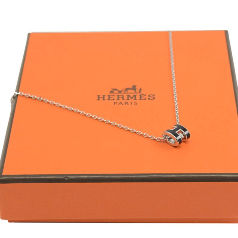 Hermes 愛馬仕 MINI POPH 經典立體橢圓H LOGO造型項鍊(銀/黑)-3