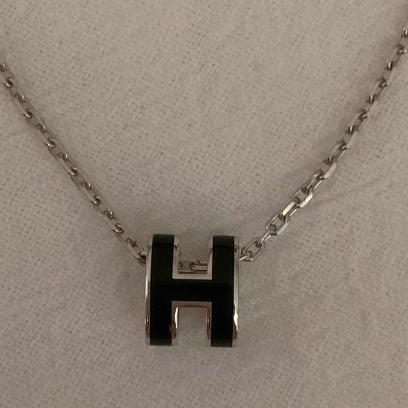 Hermes 愛馬仕 MINI POPH 經典立體橢圓H LOGO造型項鍊(銀/黑)-4
