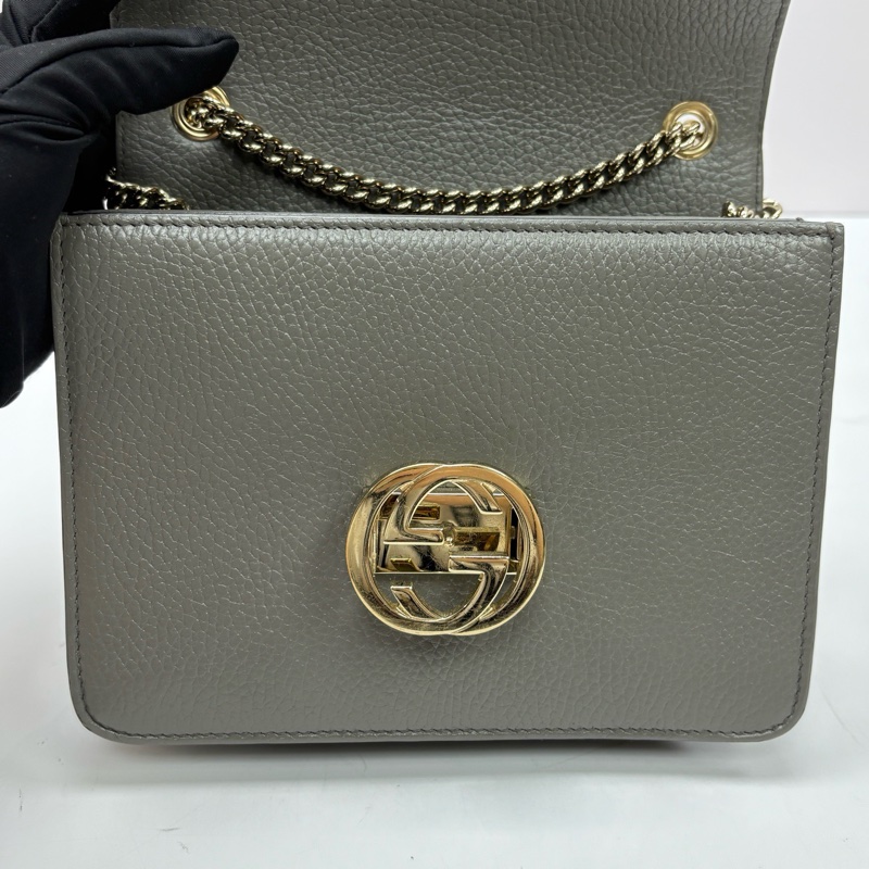 Gucci古馳灰金雙G單肩斜挎鏈條風琴包-6