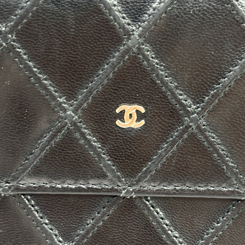 Chanel香奈兒黑銀菱格紋長款錢包-21