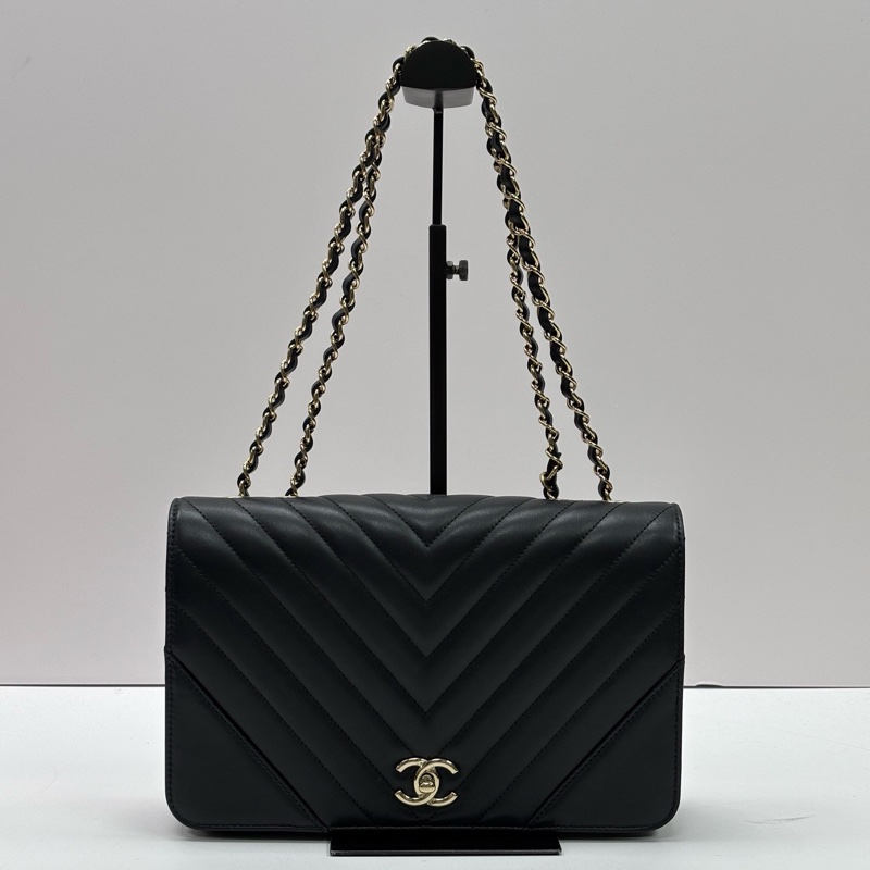 Chanel香奈兒CF黑金V紋單肩斜挎包-0