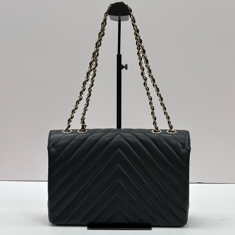 Chanel香奈兒CF黑金V紋單肩斜挎包-1