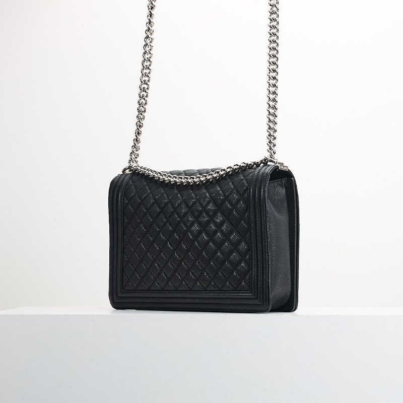 Chanel Boy28黑銀牛-3