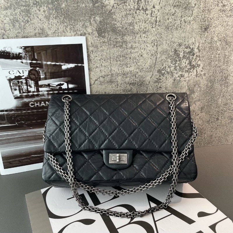 Chanel 香奈兒 2.55 黑銀中號 鏈條包 肩背包-0