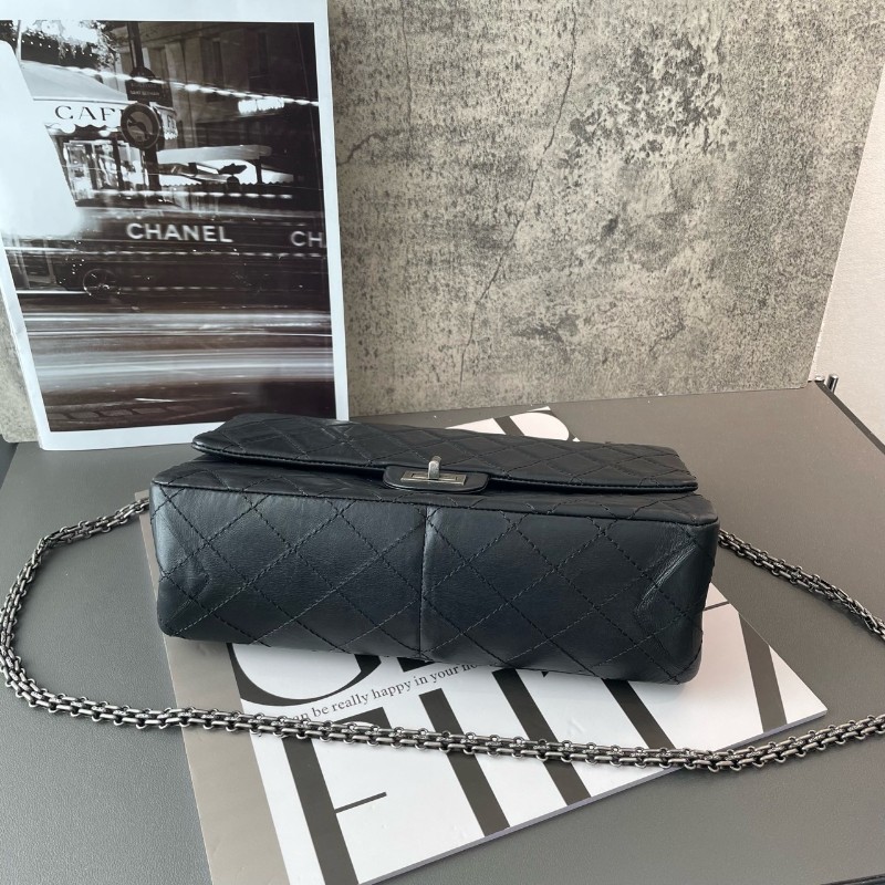 Chanel 香奈兒 2.55 黑銀中號 鏈條包 肩背包-3