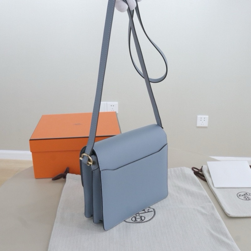 爱马仕 Mini Roulis银扣猪鼻子J7 Bleu Lin亚麻蓝-7