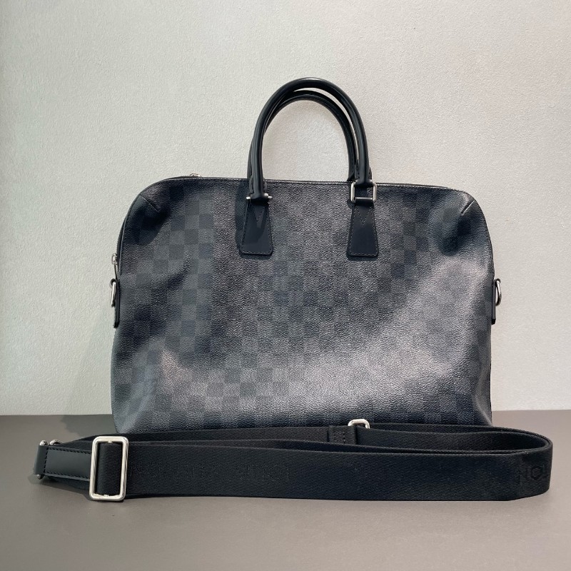 LV 黑棋盤格 電腦公事包 公文包 帆布寬肩帶 尺寸約36*27cm-4