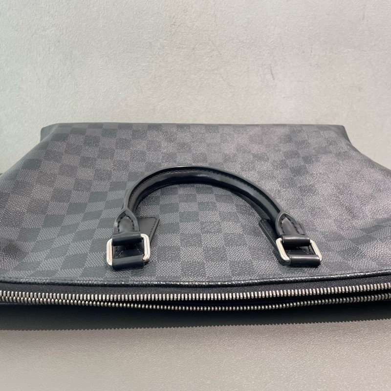 LV 黑棋盤格 電腦公事包 公文包 帆布寬肩帶 尺寸約36*27cm-10
