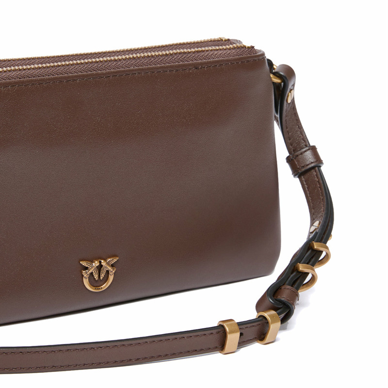 Pinko - Double Mini Marrone Castano Antique Gold Crossbody Bag - 105359A0QO - MARRONE/CASTANO-ANTIQUE/GOLD-2
