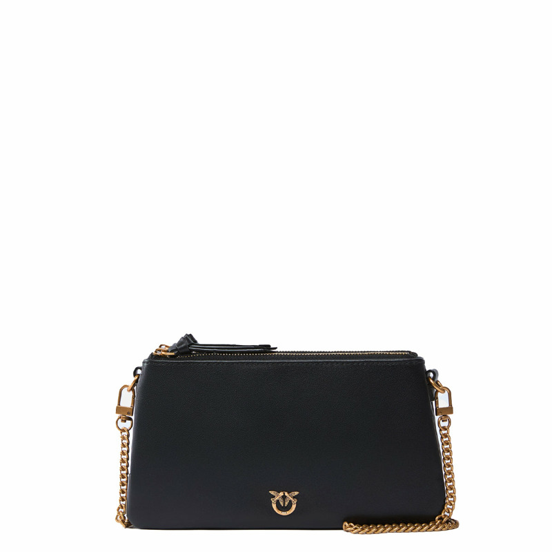 Pinko - Double Mini Nero Antique Gold Crossbody Bag - 105359A0QO - NERO-ANTIQUE/GOLD-0