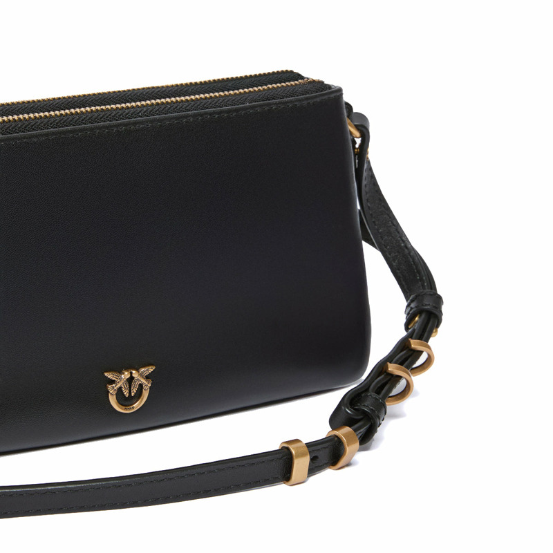 Pinko - Double Mini Nero Antique Gold Crossbody Bag - 105359A0QO - NERO-ANTIQUE/GOLD-2