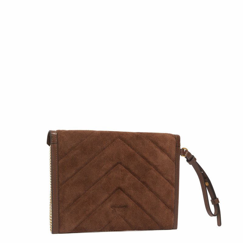 Pinko - Flat Pochette in Suede Marrone Castano Matt Gold - 104820A2JH - MARRONE/CASTANO/MATT/GOLD-1