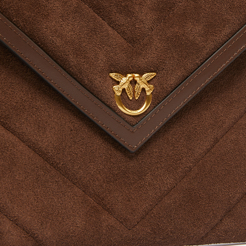 Pinko - Flat Pochette in Suede Marrone Castano Matt Gold - 104820A2JH - MARRONE/CASTANO/MATT/GOLD-2