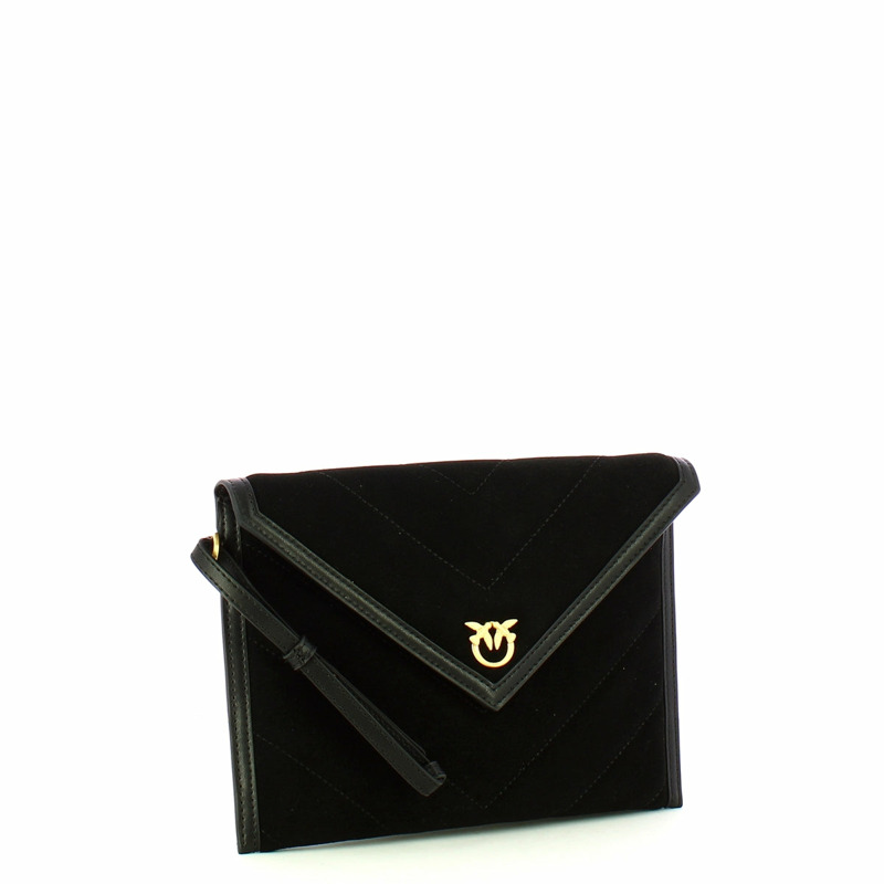 Pinko - Flat Pochette in Suede Nero Limousine Matt Gold - 104820A2JH - NERO/LIMOUSINE/-/MATT/GOLD-1