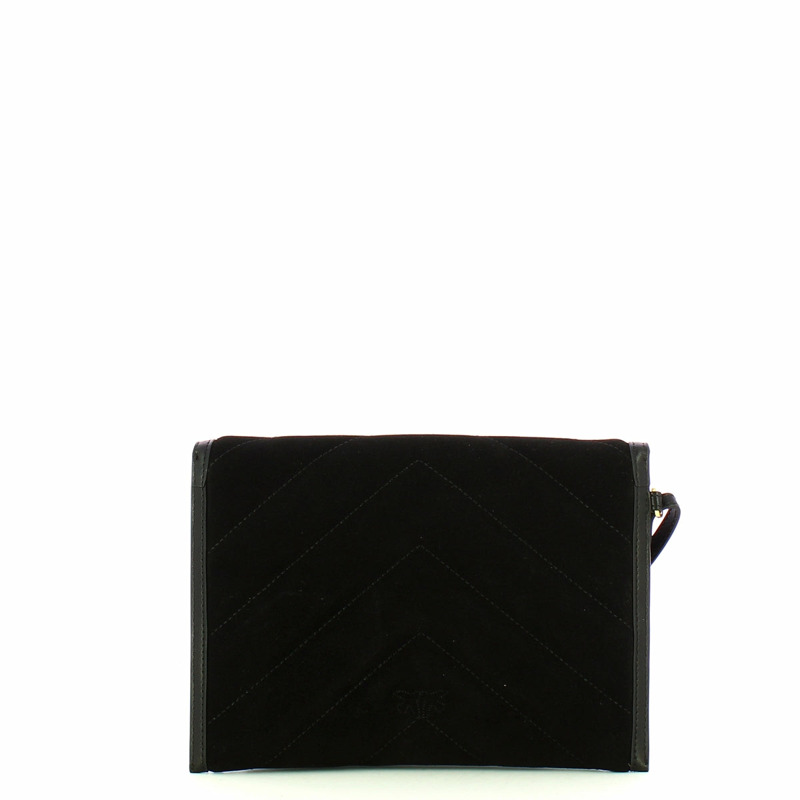 Pinko - Flat Pochette in Suede Nero Limousine Matt Gold - 104820A2JH - NERO/LIMOUSINE/-/MATT/GOLD-2