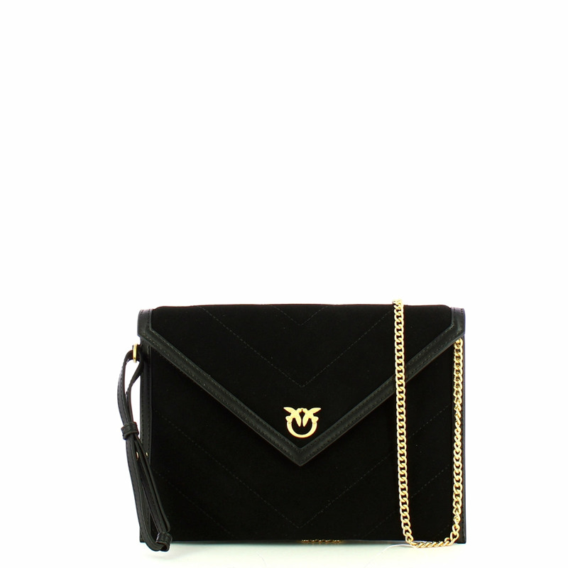 Pinko - Flat Pochette in Suede Nero Limousine Matt Gold - 104820A2JH - NERO/LIMOUSINE/-/MATT/GOLD-3