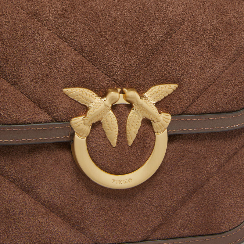 Pinko - Love Box Small Suede Marrone Castano Matt Gold Flap Purse - 104297A2JH - MARRONE/CASTANO/MATT/GOLD-2