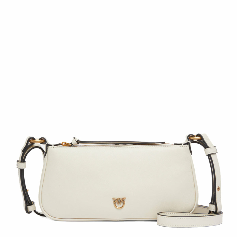 Pinko - Mini Half Moon Bianco Seta Antique Gold Crossbody Bag - 105069A0QO - BIANCO/SETA-ANTIQUE/GOLD-0