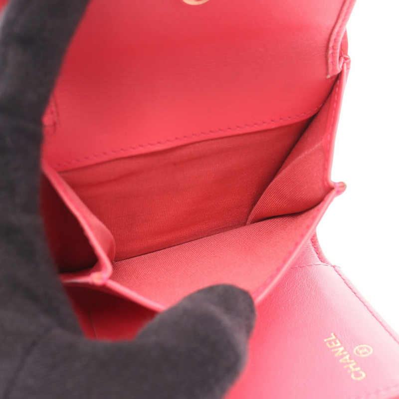 CHANEL Mademoiselle 迷你皮夾 皮革 粒面小牛皮 粉紅色 二手 女款 GHW CC-3