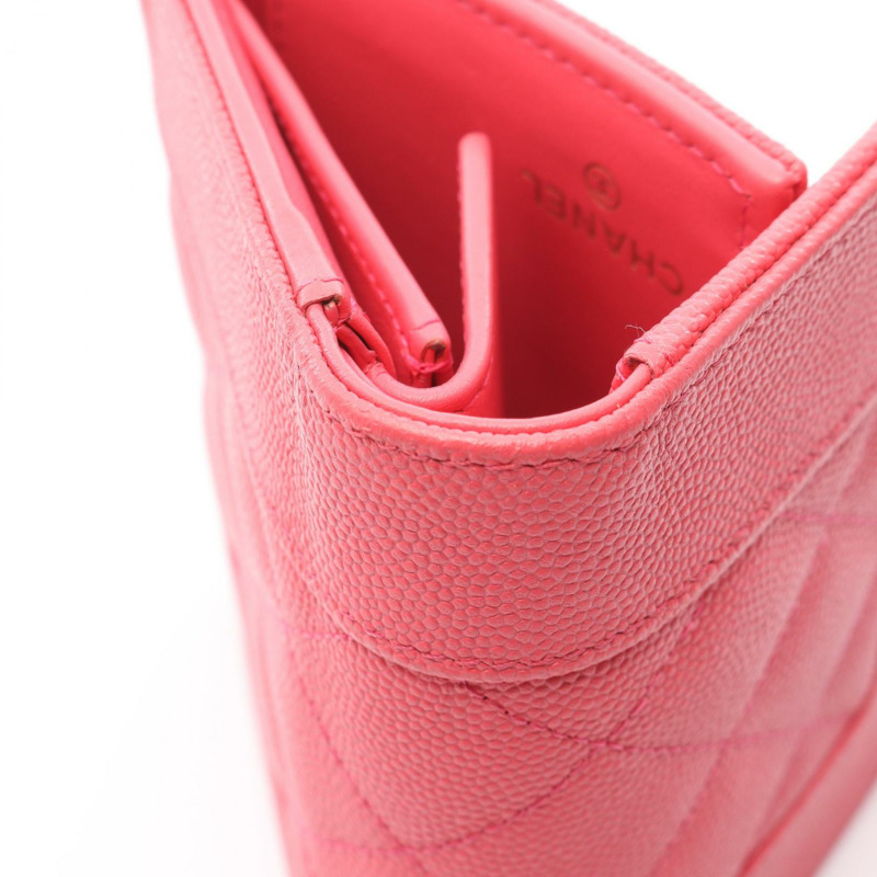 CHANEL Mademoiselle 迷你皮夾 皮革 粒面小牛皮 粉紅色 二手 女款 GHW CC-7