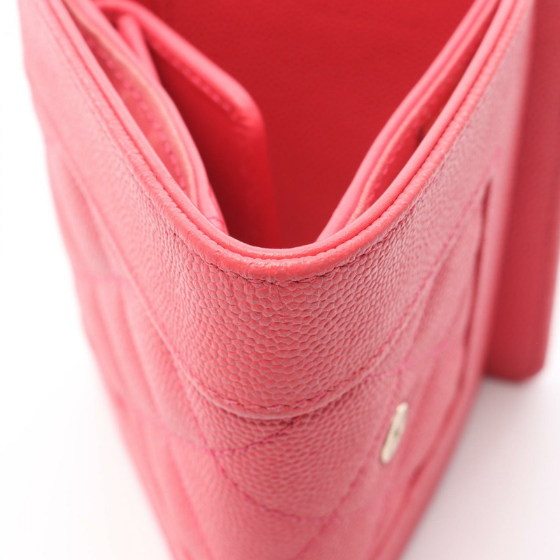 CHANEL Mademoiselle 迷你皮夾 皮革 粒面小牛皮 粉紅色 二手 女款 GHW CC-8