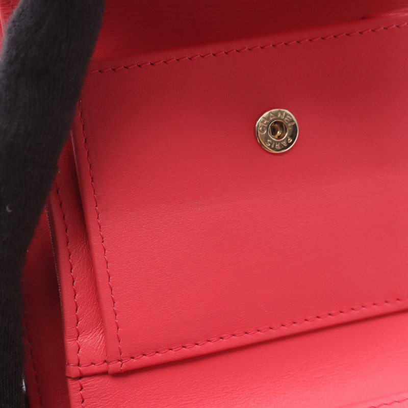 CHANEL Mademoiselle 迷你皮夾 皮革 粒面小牛皮 粉紅色 二手 女款 GHW CC-10