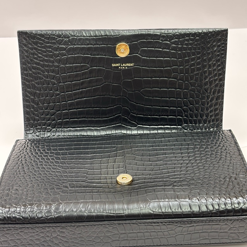YSL聖羅蘭黑金鱷魚壓紋流蘇Kate中號單肩斜挎包-5