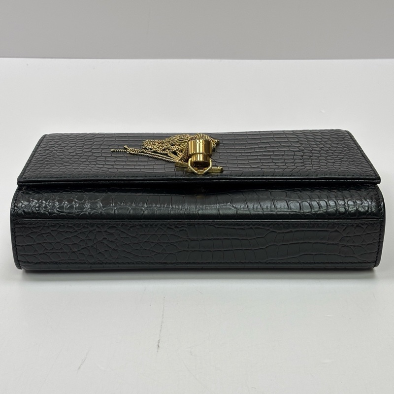 YSL聖羅蘭黑金鱷魚壓紋流蘇Kate中號單肩斜挎包-12